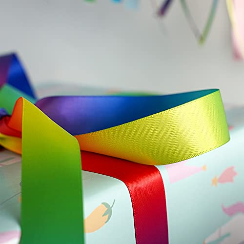 Satin Ribbon 1 inch Rainbow Ribbon Rainbow Satin Ribbons Neon Color Ribbons for Gift Wrapping Birthday Pride Party Decoration Handmade Bows DIY Crafts (75 Foot)