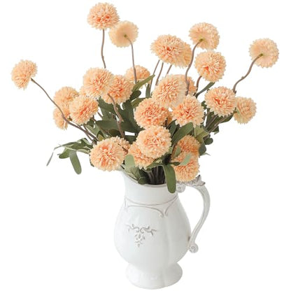 6pcs Apricot Peach Faux Silk Mums Artificial Flowers (6 Count)