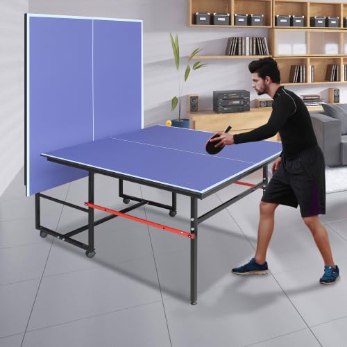 8FT/9FT Mid-Size Table Tennis Table Ping-Pong Table Set Foldable & Portable Table Indoor Outdoor for Family Game