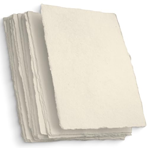 Handmade A6 Cream Mixed Media Paper with Deckle Edge (50 Count)