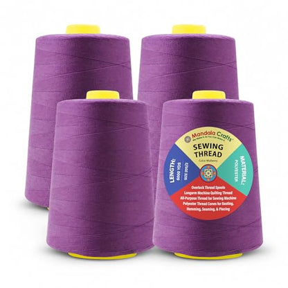 20S 2 Mulberry Polyester 4 Pack of Serger Threads Cones (24000 Foot)