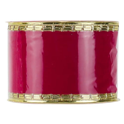 2.5 Inch Red Velvet Christmas Ribbon 10 Yards Velvet Wired Ribbons with Gold Greek Key Edge Ribbons Red Ribbon for Christmas Tree Decoration (30 Foot)