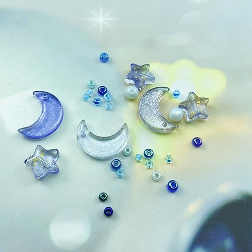 Assorted Glass Beads for Jewelry Making Multi Size Colors Glass Star Moon Seed Pearl Spacer Beads for Bracelets Necklace Earring Making (2.8219 Ounce)
