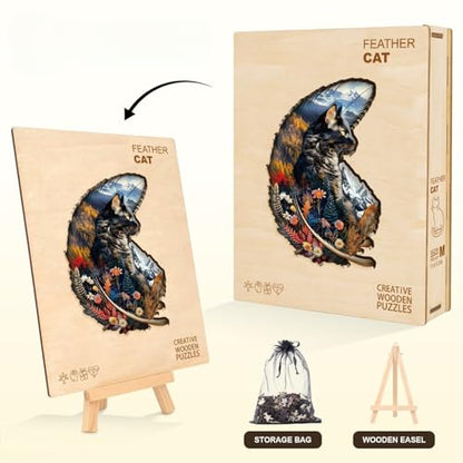 Feather Cat Puzzles Adults Gifts Wooden 75 Pieces 8.5 * 5.5in