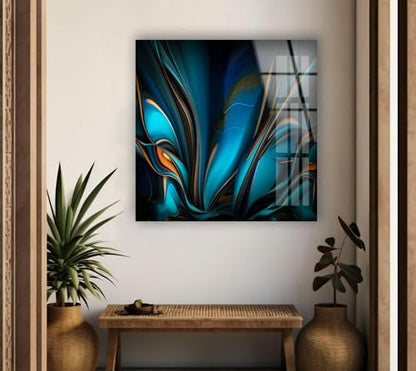 48Wx32H'' Orange & Blue Abstract Glass Wall ArtTempered Glass Printing Wall Decor Large Wall Art Wall Hangings