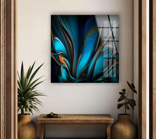 12Wx10H'' Orange & Blue Abstract Glass Wall ArtTempered Glass Printing Wall Decor Large Wall Art Wall Hangings