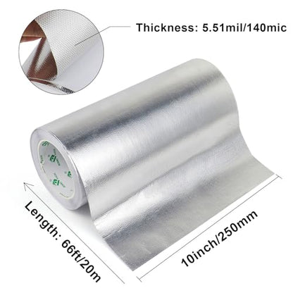 Adhesive Aluminum Foil Heat Shield Tape 10inch x 66ft Barrier (66 Foot)