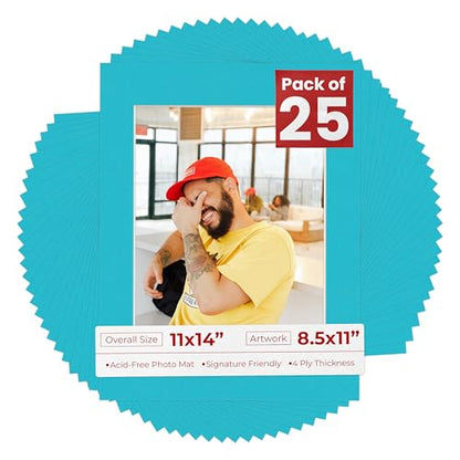 Pack of 25 Acid Free 11x14 Mats Bevel Cut for 8.5x11 Photos (25 Count)