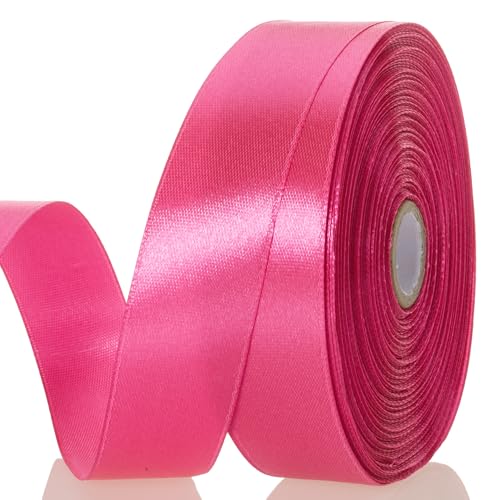 1 Inch Rose Red Solid Satin Ribbon for Gift Wrapping