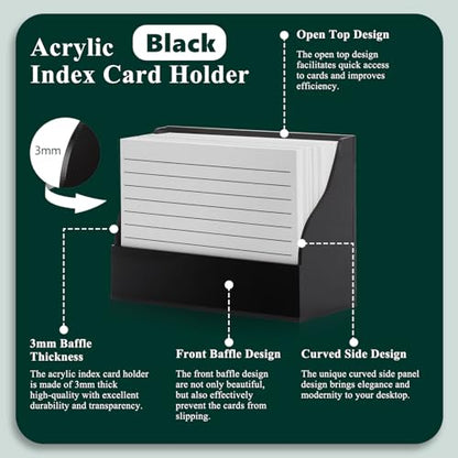 2 Pack Black Index Card Holder 3 X 5 Note Card Organizer Acrylic Index Card Box Flash Card Storage Box Postcard Display Stand Business Card Holder Desktop for Business Office