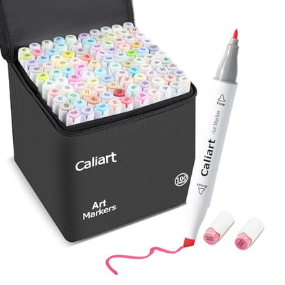 100 Colors Pastel Alcohol Markers Fine & Chisel Art Markers Pens (100 Count)