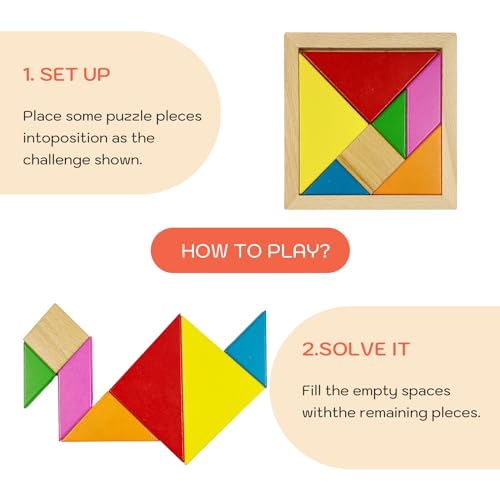 6 PCS Wooden Tangrams Puzzles for Kids (6 Count)