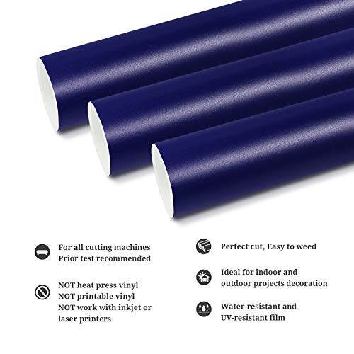 Matte Navy Blue Adhesive Vinyl Roll 12" x 10ft Matte Blue Permanent Vinyl for Decals (10 Foot)