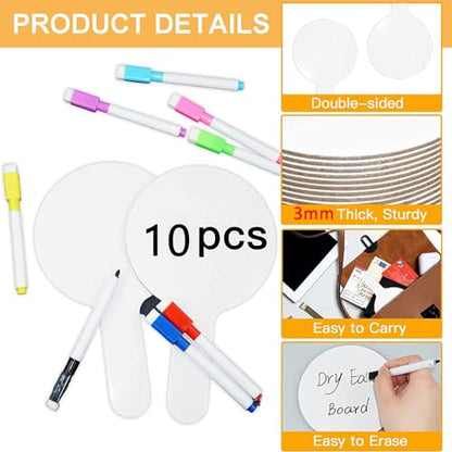 18Pcs Dry Erase Answer Paddles with Markers Thickened Handheld Double Sided Paddles Mini White Boards Small Dry Erase Signs Auction Paddles for Students Classroom Bidding Voting Games (10 Count)