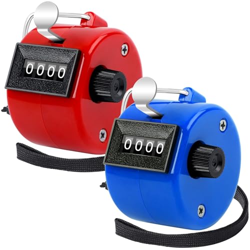 2 Pack Hand Tally Clicker Counter 4 Digit for Sport Red Blue