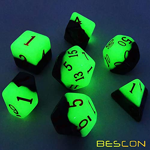 Bescon Two Tone Glowing Polyhedral Dice 7pcs Set Green Dawn