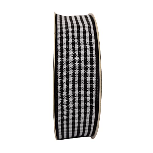 1 Inch Black and White Woven Edge Gingham Ribbon 25 Yards Each Roll 100% Polyester (75 Foot)
