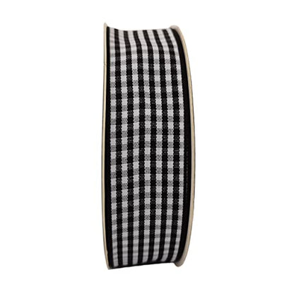 1 Inch Black and White Woven Edge Gingham Ribbon 25 Yards Each Roll 100% Polyester (75 Foot)