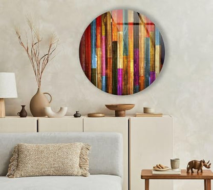 20''(50cm) Diameter Colorful Wood Pattern Round Glass Wall Art Tempered Glass Printing Wall Decor Large Wall Art Wall Hangings