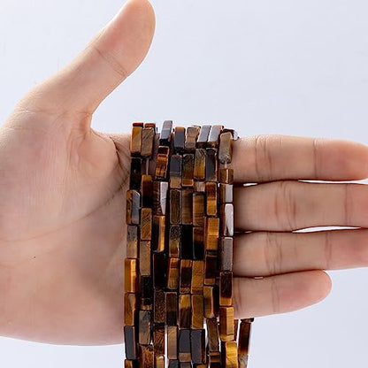 Natural Yellow Tiger Eye Rectangle Tube Beads 4x13mm 38cm (28 Count)