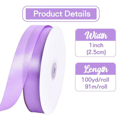 1 Inch x 100yds Light Purple Satin Ribbon for Crafts (300 Foot)