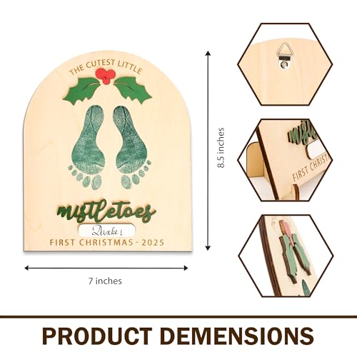 Personalized Baby’s First Christmas 2026 Wooden Mistletoes Footprint Art