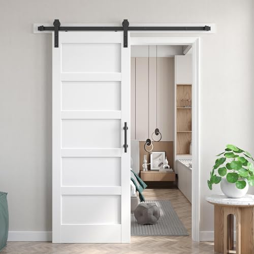 32inx80in White Barn Door and 5.5FT Sliding Barn Door Hardware Kit Included