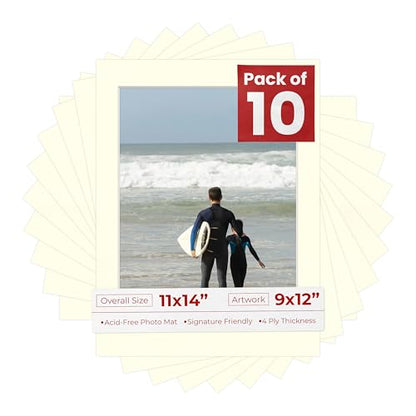 Pack of Ten Acid Free 11x14 Mats Bevel Cut for 9x12 Photos (10 Count)