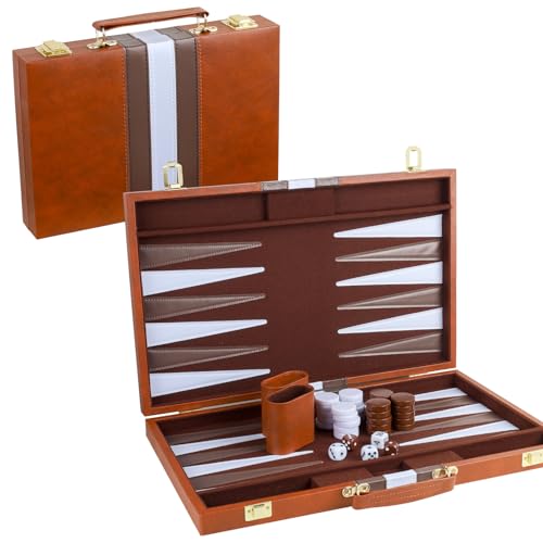 Backgammon Set 2 Players Classic Backgammon Sets for Adults Board Game with PU Leather Case Portable and Travel Backgammon Set