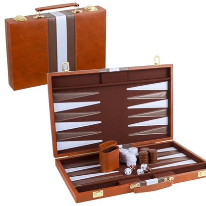 Backgammon Set 2 Players Classic Backgammon Sets for Adults Board Game with PU Leather Case Portable and Travel Backgammon Set