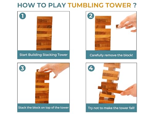 Wooden Tumbling Tower Family Game for Senior and Adult and Classic Stacking Party Block for Challenging Your Skills Wood Stack Towers Wooden Board Seniors Games for Adults