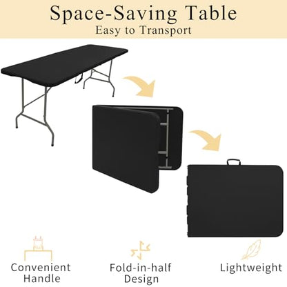 Folding Tables with Carrying Handle Lightweight Rectangular Portable Plastic Camping Table Steel Legs for Party