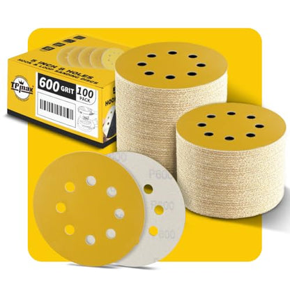100PCS 5 Inch 600 Grit 125mm 8 Hole Sanding Discs Sandpaper (100 Count)