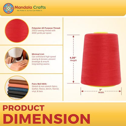 20S 2 Red Polyester 4 Pack of Serger Threads Cones (72000 Foot)