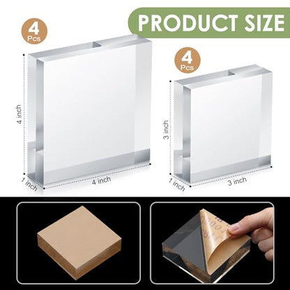 8 Pcs Acrylic Display Block Clear 3 x 3 x 1 Inch (8 Count)