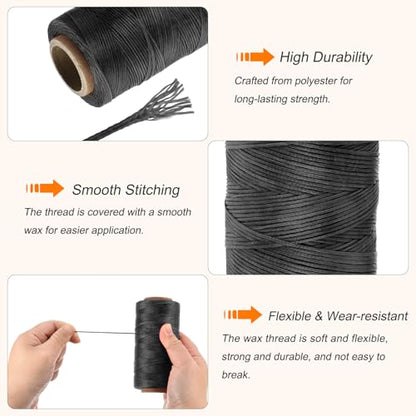 Waxed Thread 197 Yard 1mm 210D Flat Wax Thread Polyester Waxed String for Leather Sewing Hand Weaving Book Binding Home Decoration