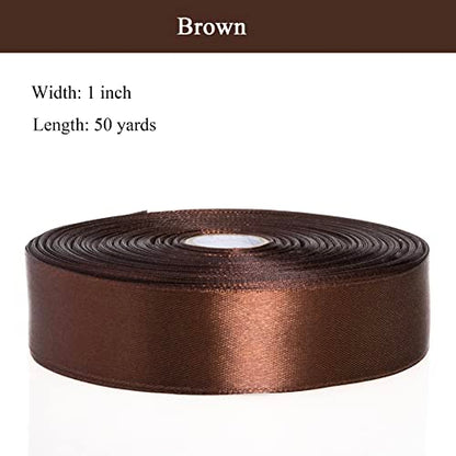 1 Inch Brown Solid Satin Ribbon for Gift Wrapping