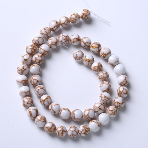32pcs 12mm White Howlite Spun Gold Stone Beads for Jewelry Making Natural Stone Energy Healing Beads DIY Bracelet Necklace 15"