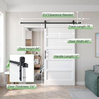 40x84 inch White Barn Door with 7FT Sliding Door Hardware Kit Included & Handle