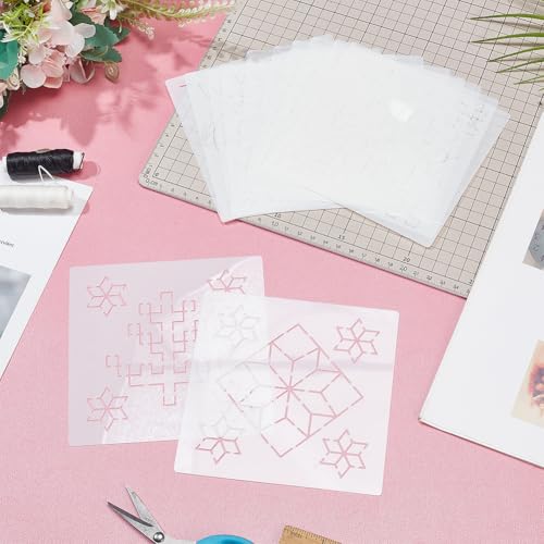 Sashiko Stencil PET Embroidery Stencils Geometric Hand Embroidery Patterns Stencils for Drawing Sashiko Template for Hand Quilting 14x14cm