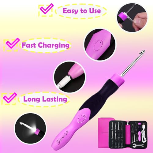 17 Size Lighted Crochet Hooks Set with USB Recharger 2.5~14.0 mm (17 Count)