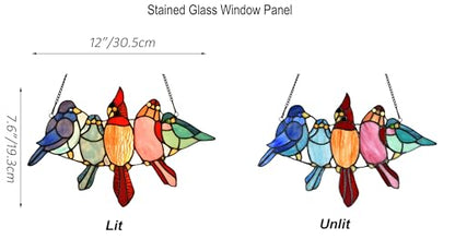 PA0011 Tropical Birds on The Wire Stained Glass Window Panel Tiffany Style Hangings Suncacher with Chain