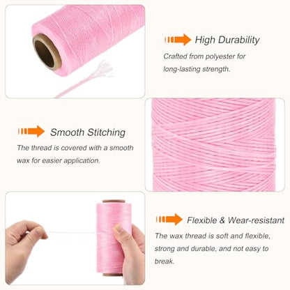 Waxed Thread 197 Yard 1mm 210D Flat Wax Thread Polyester Waxed String for Leather Sewing Hand Weaving Book Binding Home Decoration