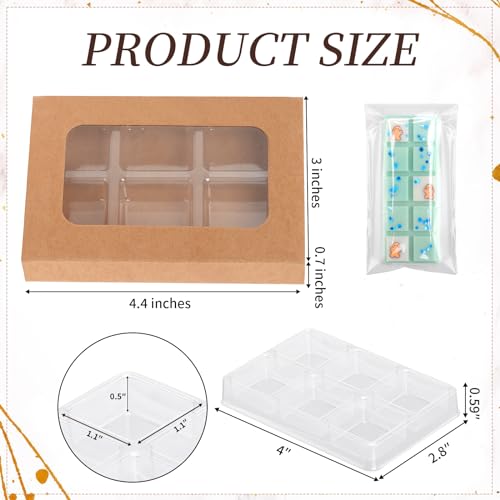 100 PCS Gift Boxes for Wax Melts 6 Cavity Plastic Mold with Box Kraft Wax Melt Boxes Crystal Clear Wax Melt Molds Wax Melts Containers for Wax Cubes Wax Tarts Wax Block (100 Count)