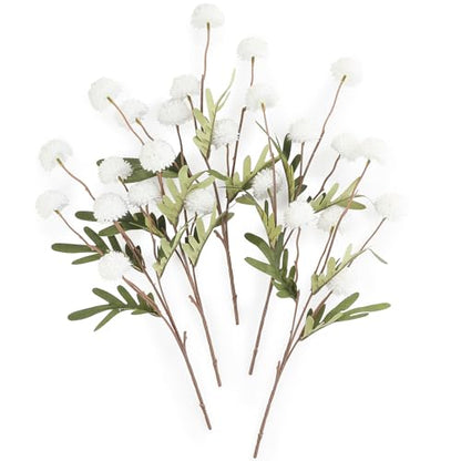 5pcs White Faux Silk Mums Artificial Flowers (5 Count)
