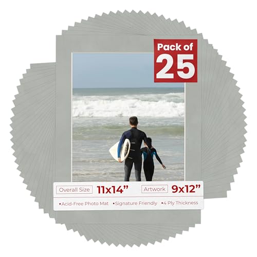 Pack of 25 Acid Free 11x14 Mats Bevel Cut for 9x12 Photos (25 Count)