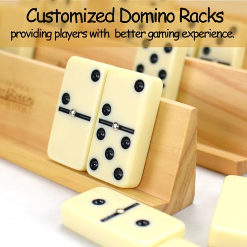 Dominos Set for Adults with 4 Domino Racks Double Six Dominoes Set in Portable Case with 4 Wooden Domino Holders in EVA Hard Case Sturdy and Easy to Carry Ideal Gift Present