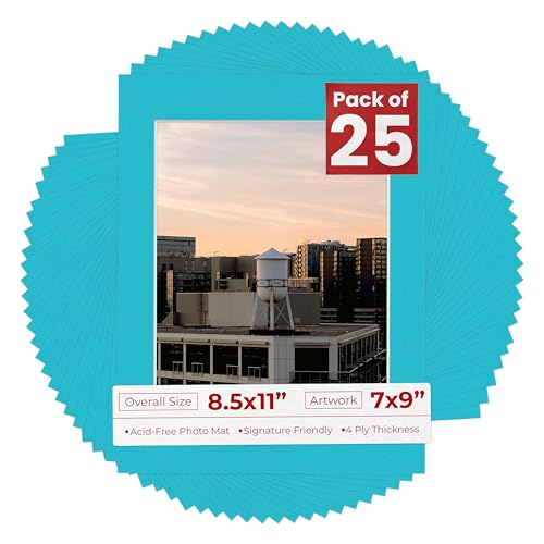 Pack of 25 Acid Free 8.5x11 Mats Bevel Cut for 7x9 Photos (25 Count)