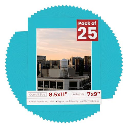Pack of 25 Acid Free 8.5x11 Mats Bevel Cut for 7x9 Photos (25 Count)