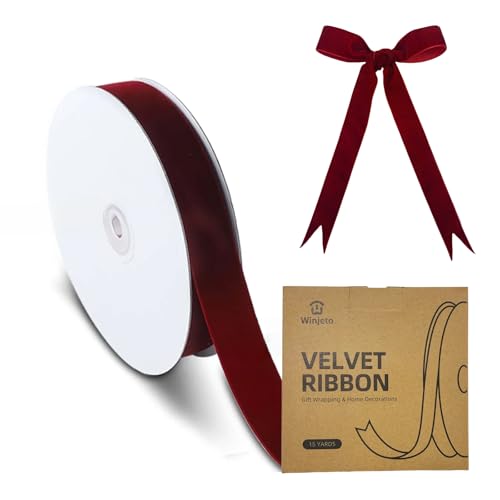 15 Yards Velvet Ribbon 1 Inch Single Face Red Velvet Ribbon Spool Prefect for Wedding